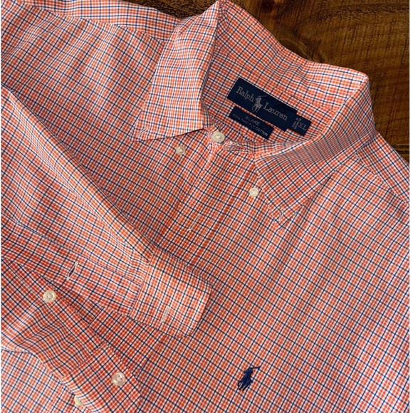 Ralph Lauren Other - Ralph‎ Lauren Mens Blake Two-Ply Cotton Long Sleeve Button Down Orange Blue XL